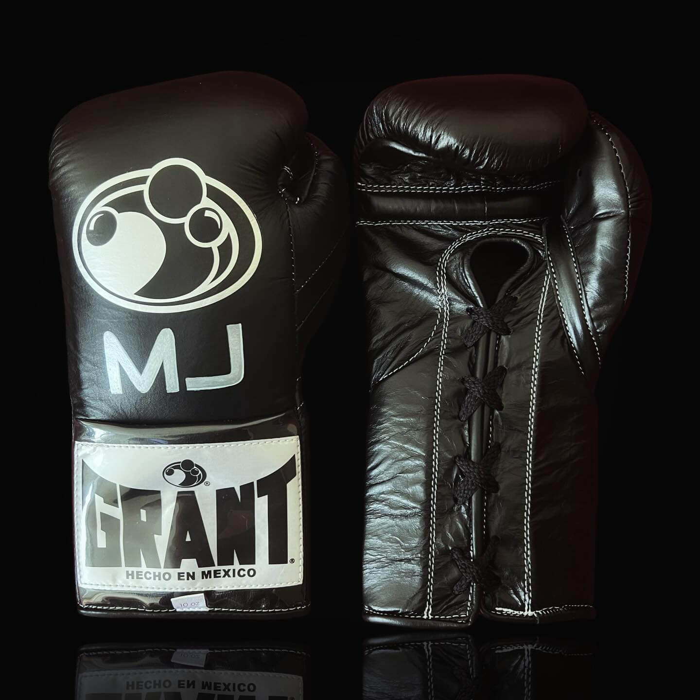 Grant Boxing Gloves in Black/Silver colorway - Professional Lace-Up training gloves