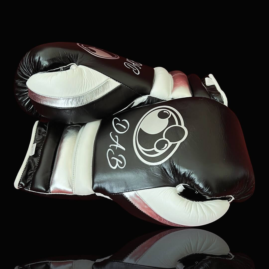 Grant Boxing Gloves in Blaack/White/Silver colorway - Professional Lace-Up training gloves