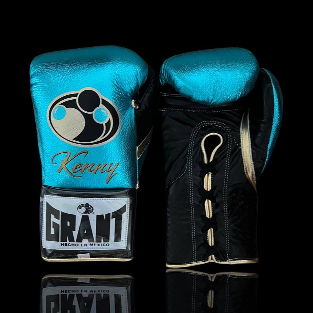Grant Boxing Gloves in Blue/Black/Silver colorway - Professional Lace-Up training gloves
