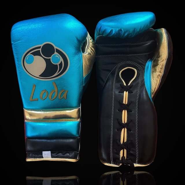 Grant Boxing Gloves in Blue/Black/Gold colorway - Professional Lace-Up training gloves