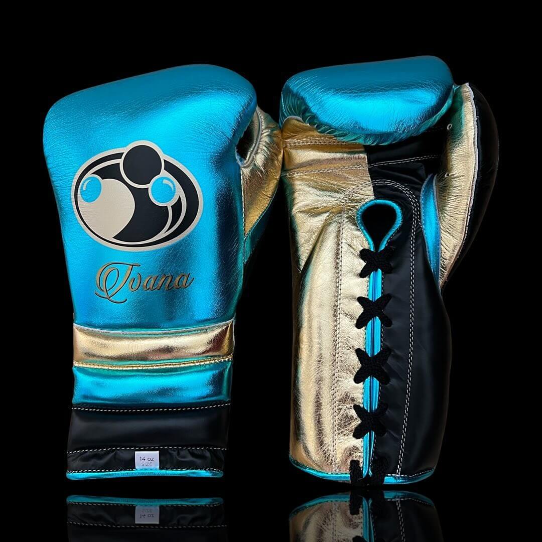 Grant Boxing Gloves in Blue/Gold/Black colorway - Professional Lace-Up training gloves