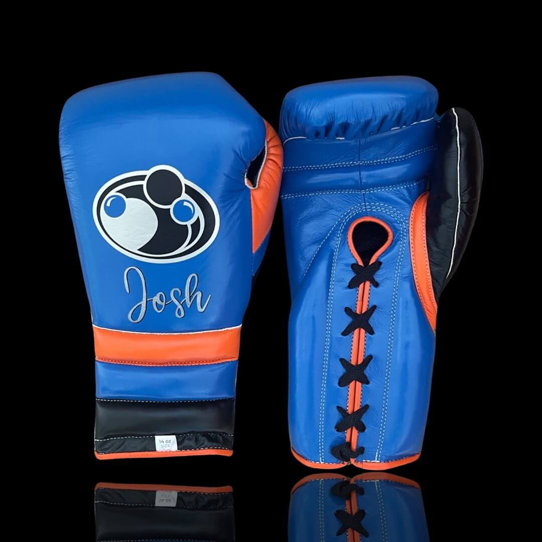 Grant Boxing Gloves in Blue/Orange/Black colorway - Professional Lace-Up training gloves