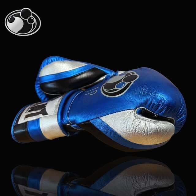 Grant Boxing Gloves in Blue/Black/Silver colorway - Professional Lace-Up training gloves