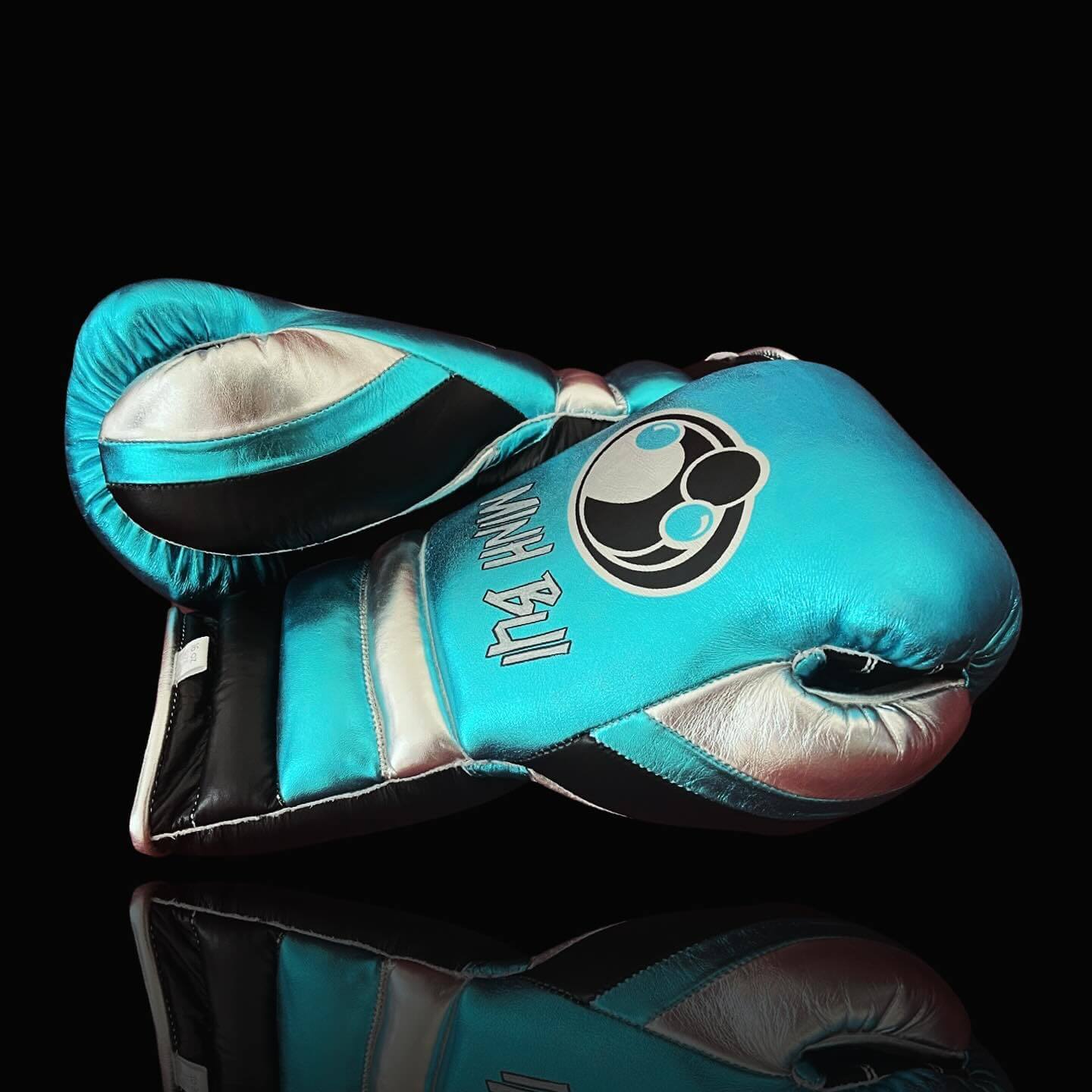 Grant Boxing Gloves in Blue/Silver/Black colorway - Professional Lace-Up training gloves