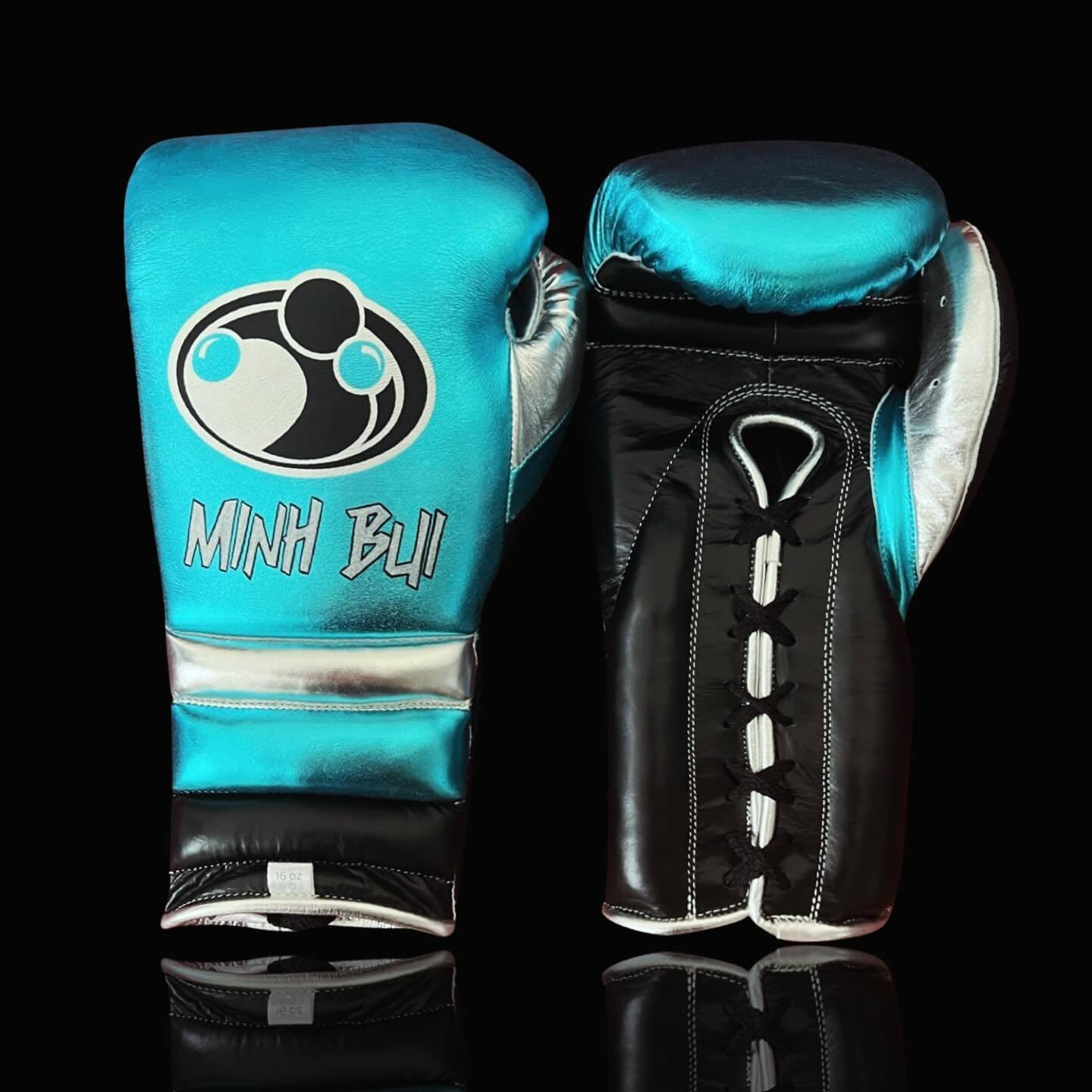 Grant Boxing Gloves in Blue/Silver/Black colorway - Professional Lace-Up training gloves