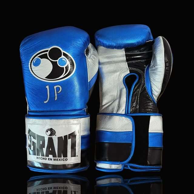 Grant Boxing Gloves in Blue/Black/Silver colorway - Professional Lace-Up training gloves