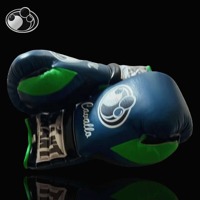 Grant Boxing Gloves in Blue/Green colorway - Professional Lace-Up training gloves
