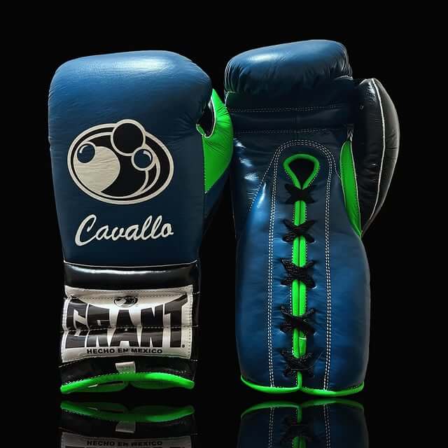 Grant Boxing Gloves in Blue/Green colorway - Professional Lace-Up training gloves