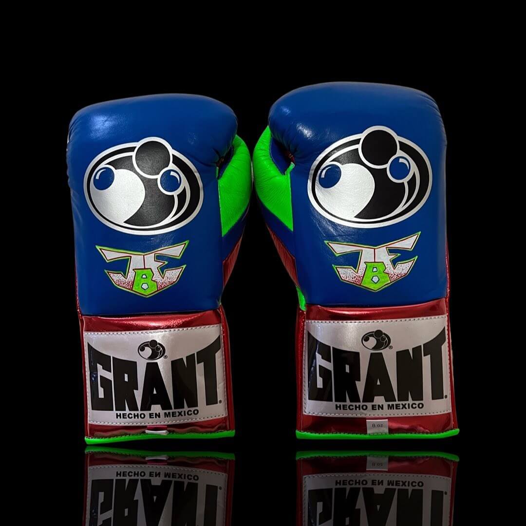 Grant Boxing Gloves in Blue/Red/Green colorway - Professional Lace-Up training gloves