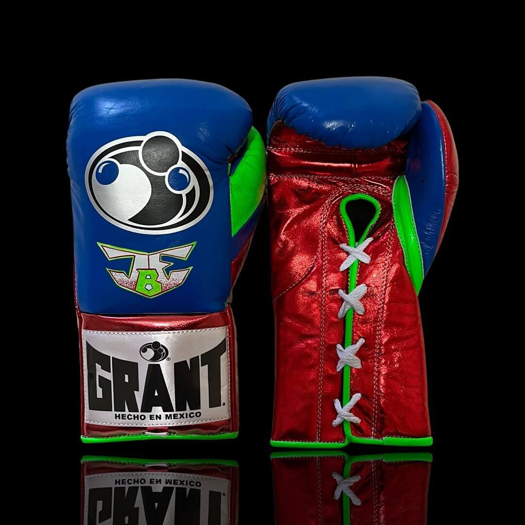 Grant Boxing Gloves in Blue/Red/Green colorway - Professional Lace-Up training gloves