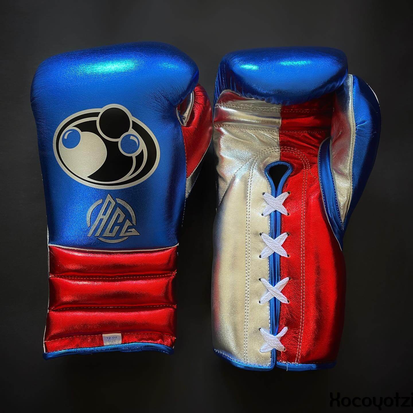 Grant Boxing Gloves in Blue/Red/Silver colorway - Professional Lace-Up training gloves