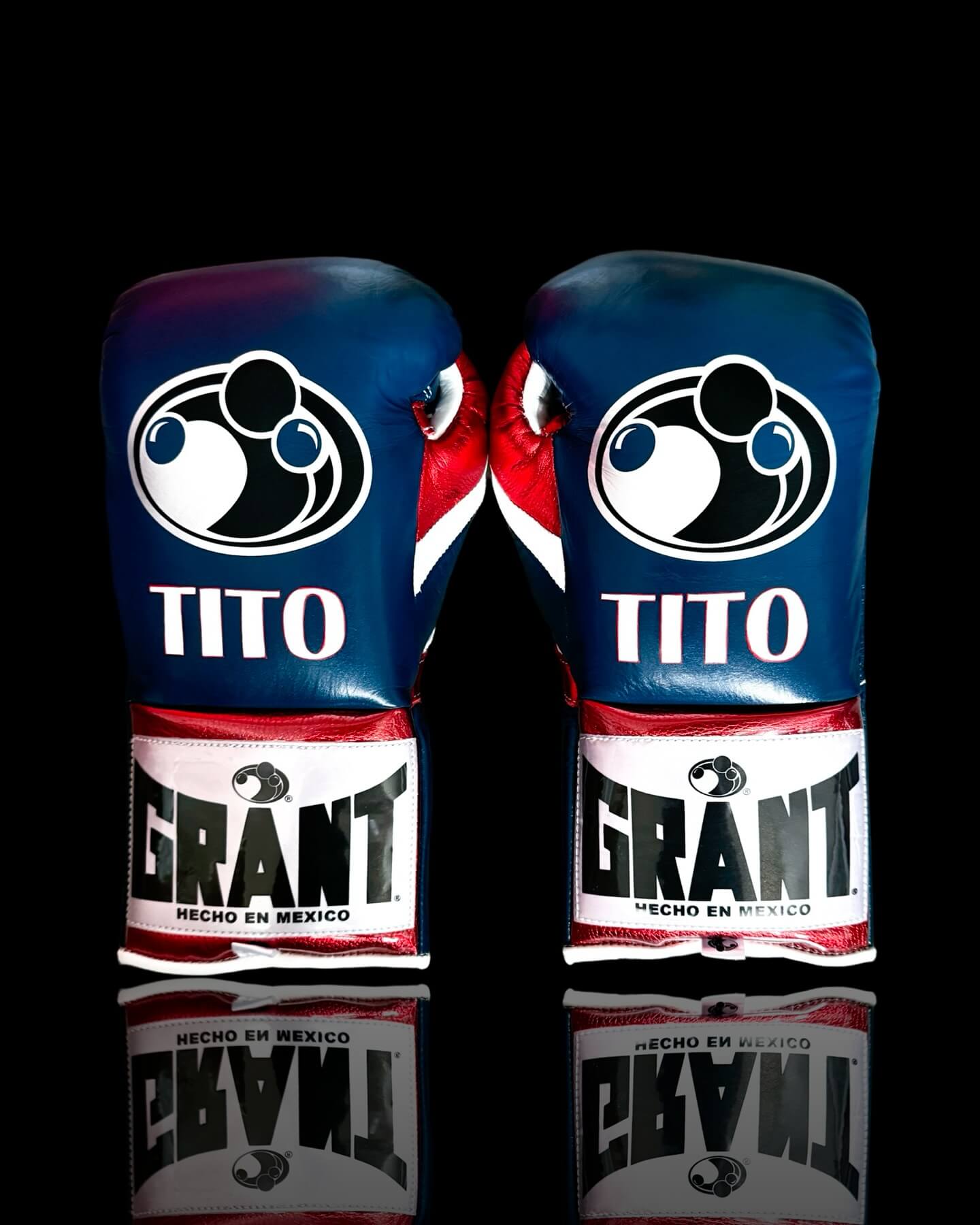 Grant Boxing Gloves in Blue/Red/White colorway - Professional Lace-Up training gloves