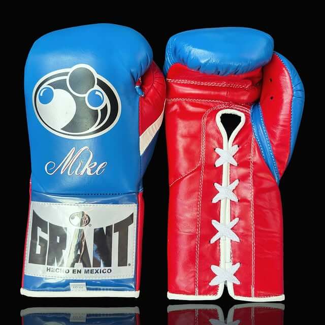 Grant Boxing Gloves in Blue/Red/White colorway - Professional Lace-Up training gloves