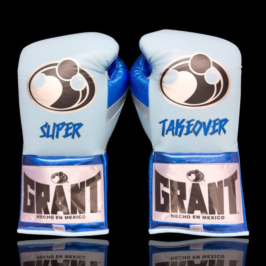 Grant Boxing Gloves in Sky-Blue/Blue colorway - Professional Lace-Up training gloves