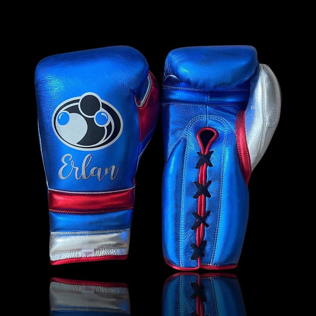 Grant Boxing Gloves in Blue/Silver/Red colorway - Professional Lace-Up training gloves