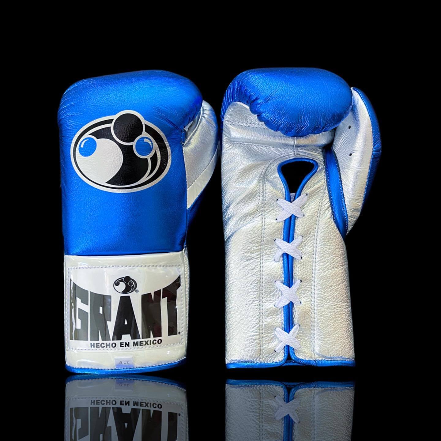 Grant Boxing Gloves in Blue/White colorway - Professional Lace-Up training gloves