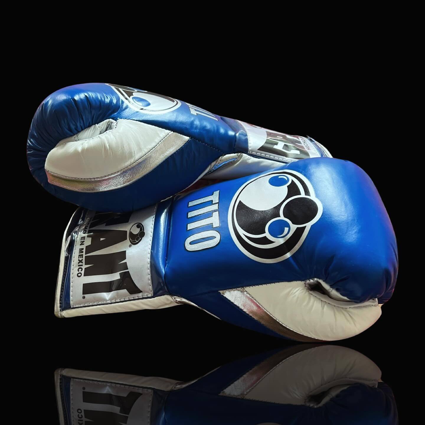 Grant Boxing Gloves in Blue/White/Silver colorway - Professional Lace-Up training gloves