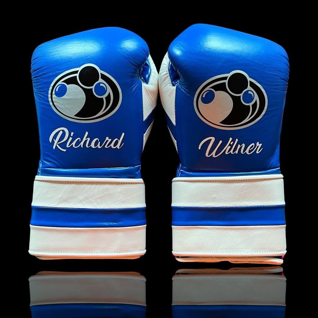 Grant Boxing Gloves in Blue/White colorway - Professional Velcro training gloves