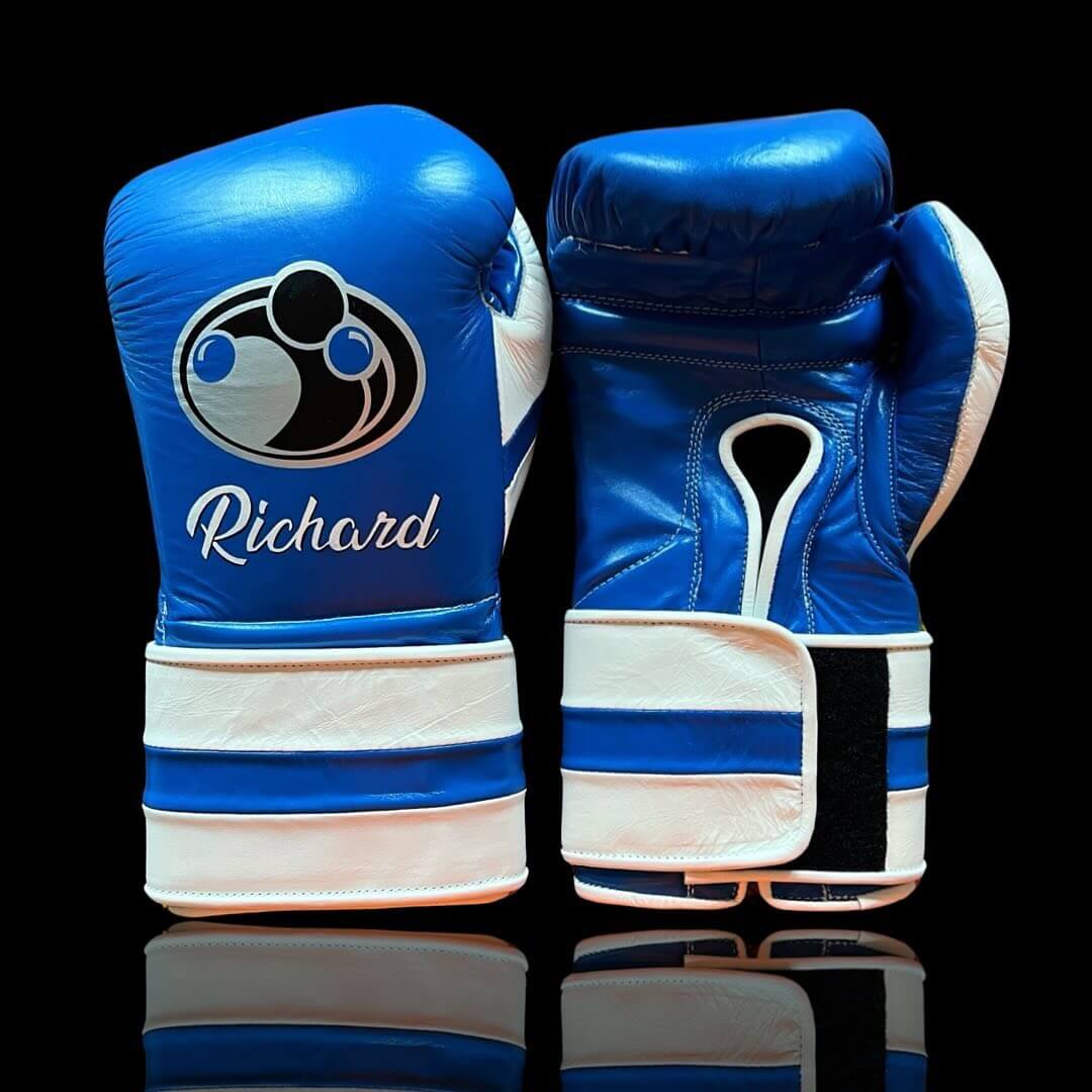 Grant Boxing Gloves in Blue/White colorway - Professional Velcro training gloves