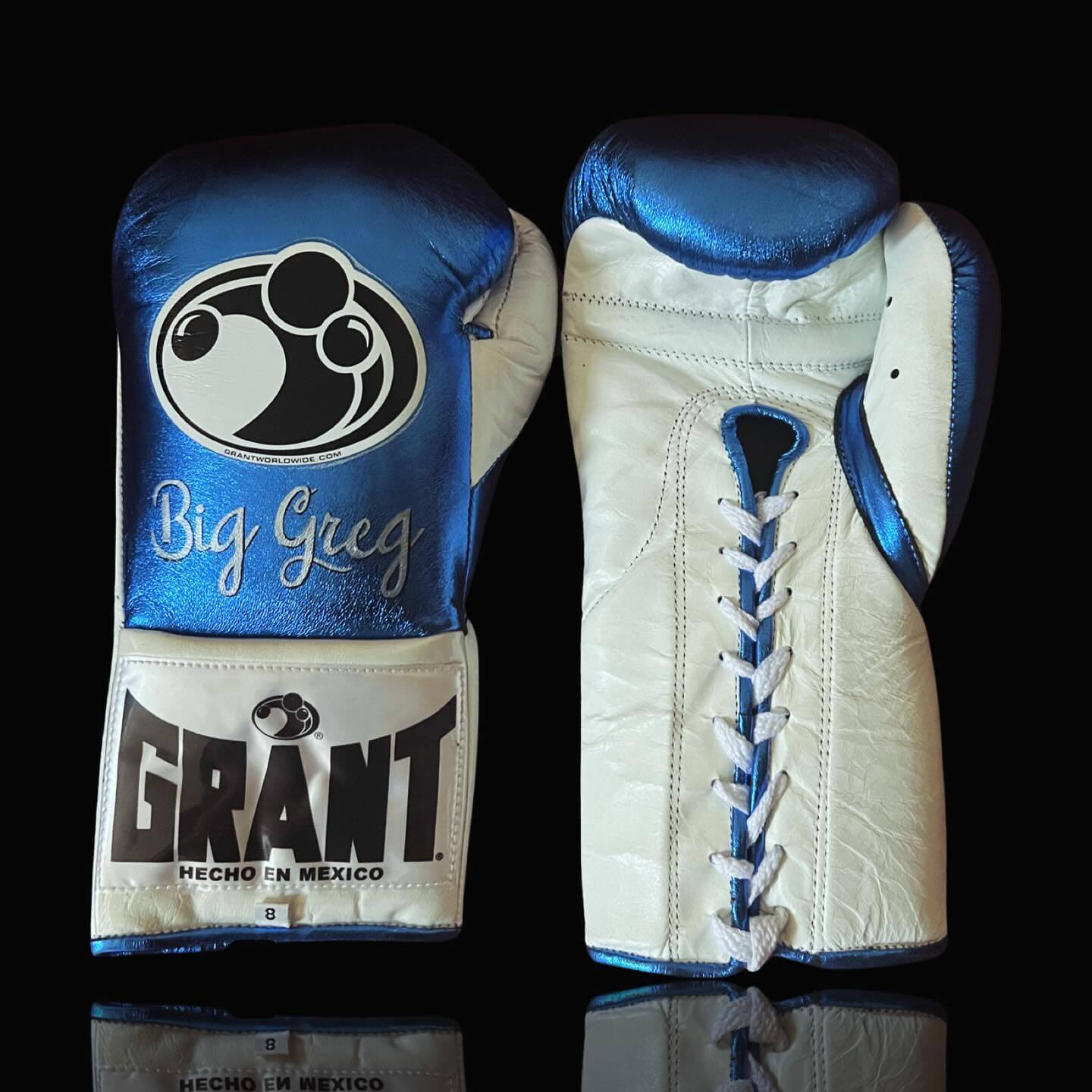 Grant Boxing Gloves in Blue/White colorway - Professional Lace-Up training gloves