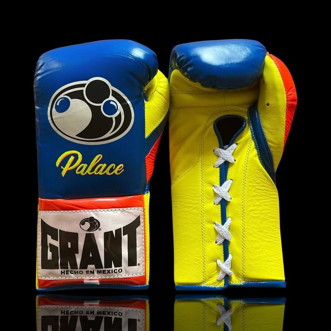 Grant Boxing Gloves in Blue/Red/Orange colorway - Professional Lace-Up training gloves