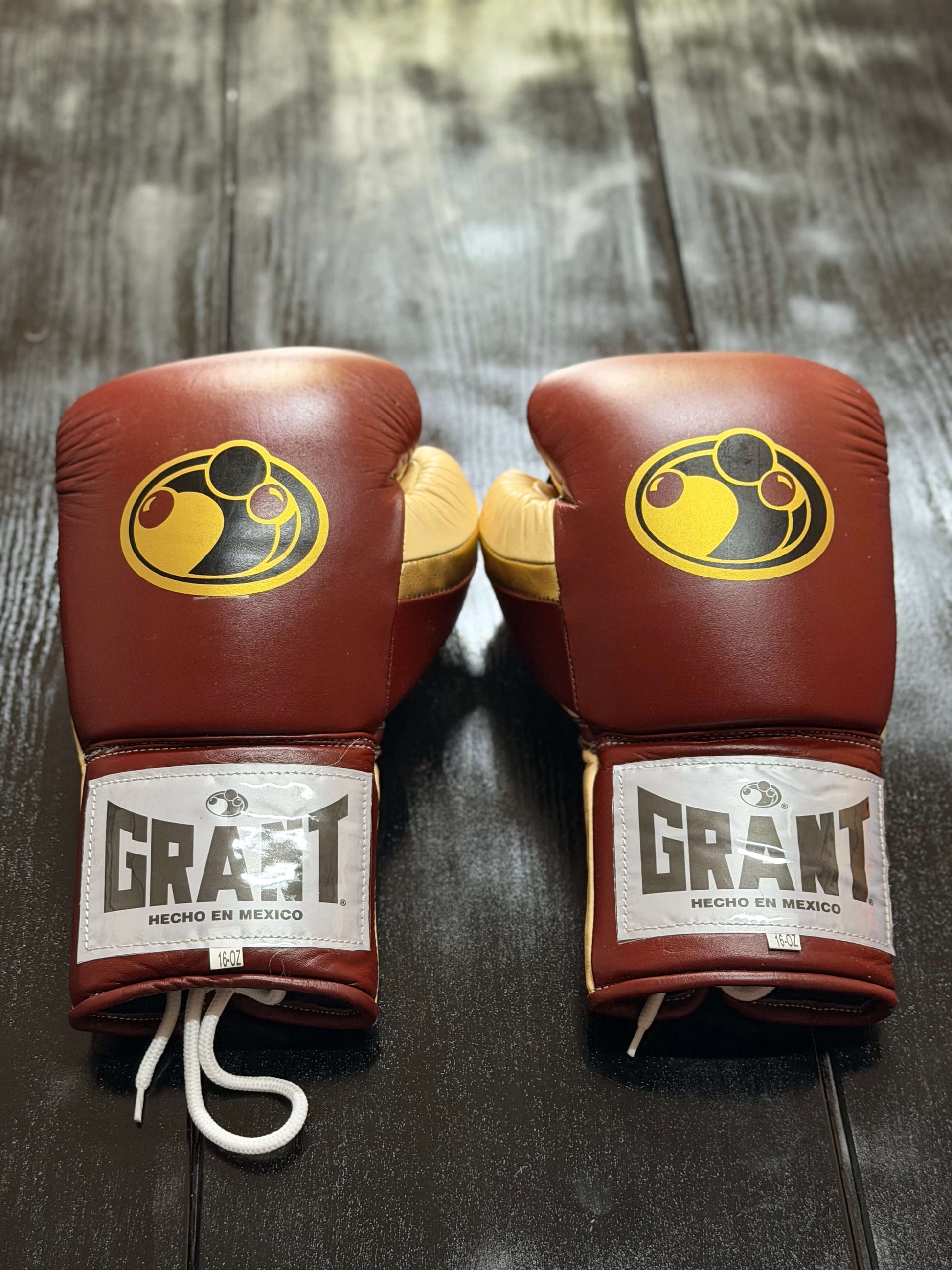 Grant Boxing Gloves in Brown/Beige/Gold colorway - Professional Lace-Up training gloves