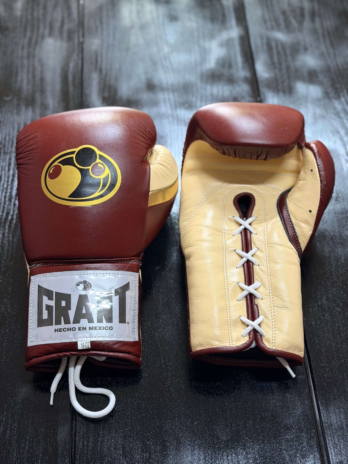 Grant Boxing Gloves in Brown/Beige/Gold colorway - Professional Lace-Up training gloves