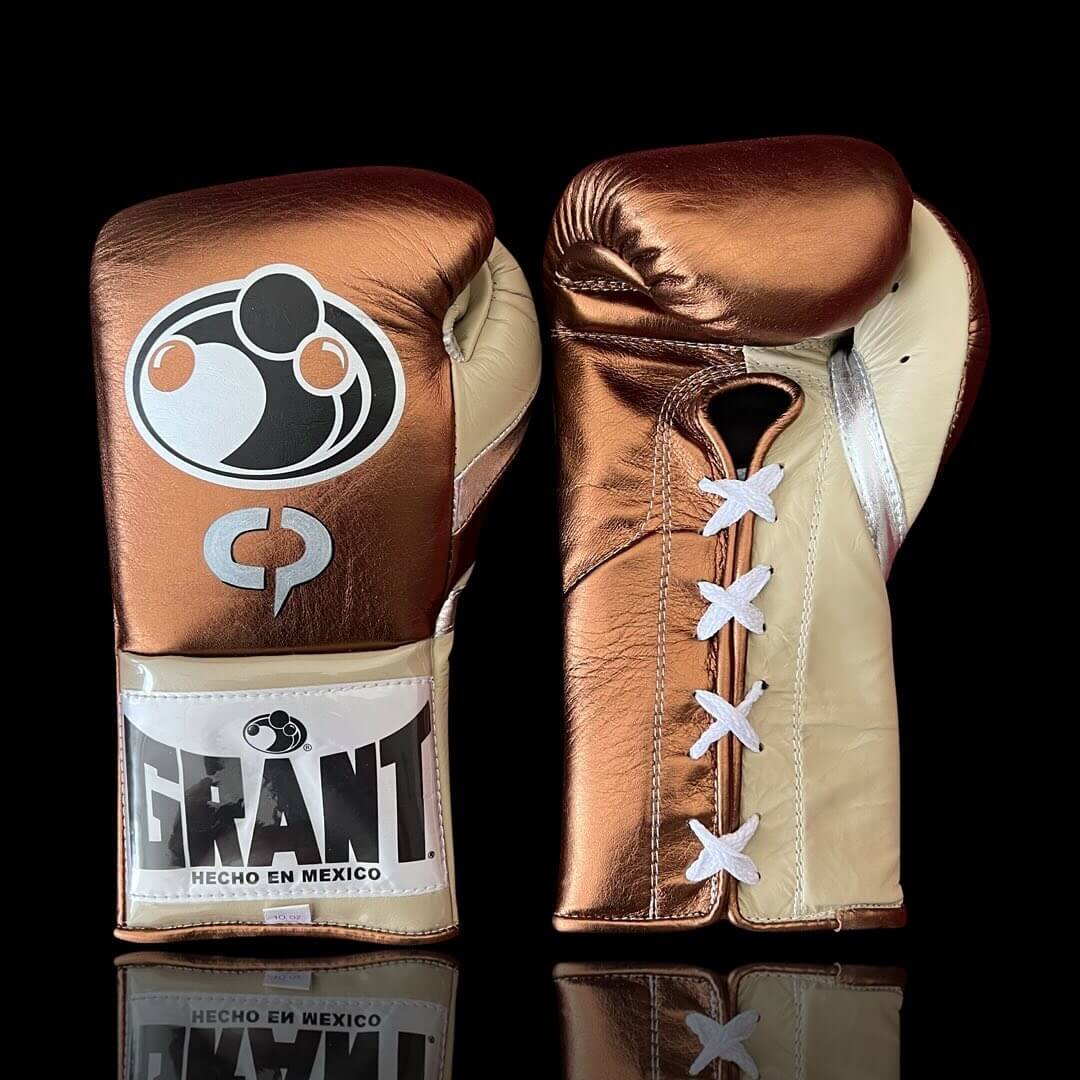 Grant Boxing Gloves in Brown/Beige/Silver colorway - Professional Lace-Up training gloves