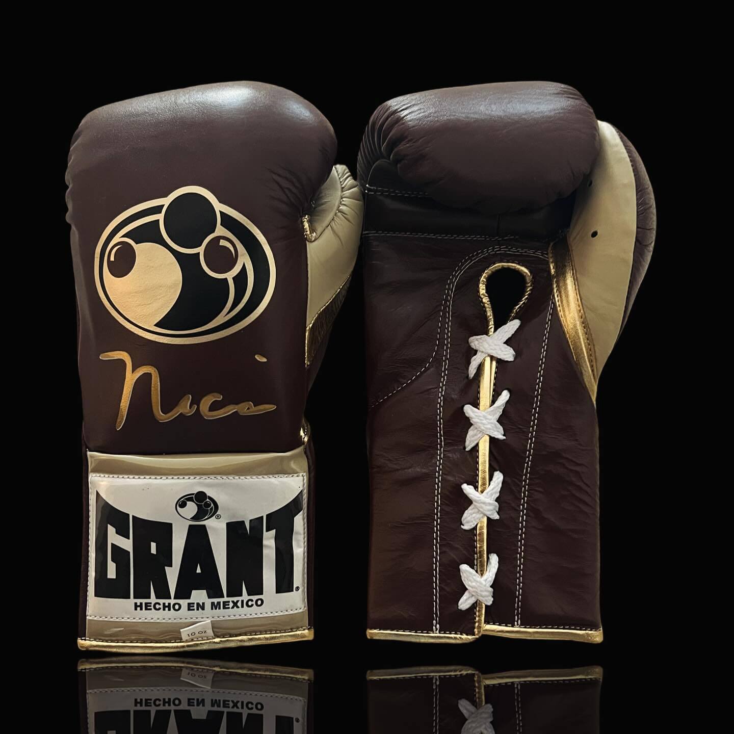Grant Boxing Gloves in Brown/Beige/Gold colorway - Professional Lace-Up training gloves