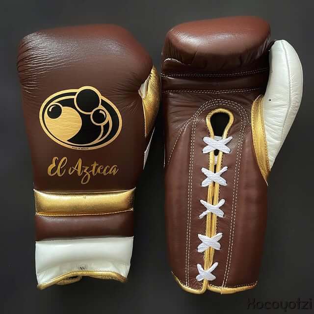 Grant Boxing Gloves in Brown/White/Gold colorway - Professional Lace-Up training gloves