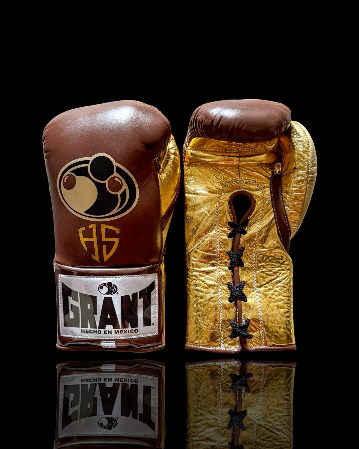 Grant Boxing Gloves in Brown/Gold colorway - Professional Lace-Up training gloves