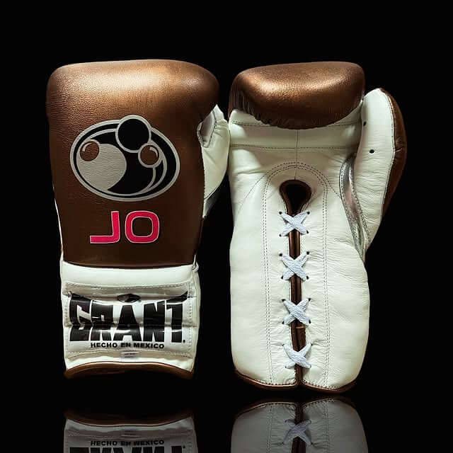 Grant Boxing Gloves in Brown/White colorway - Professional Lace-Up training gloves