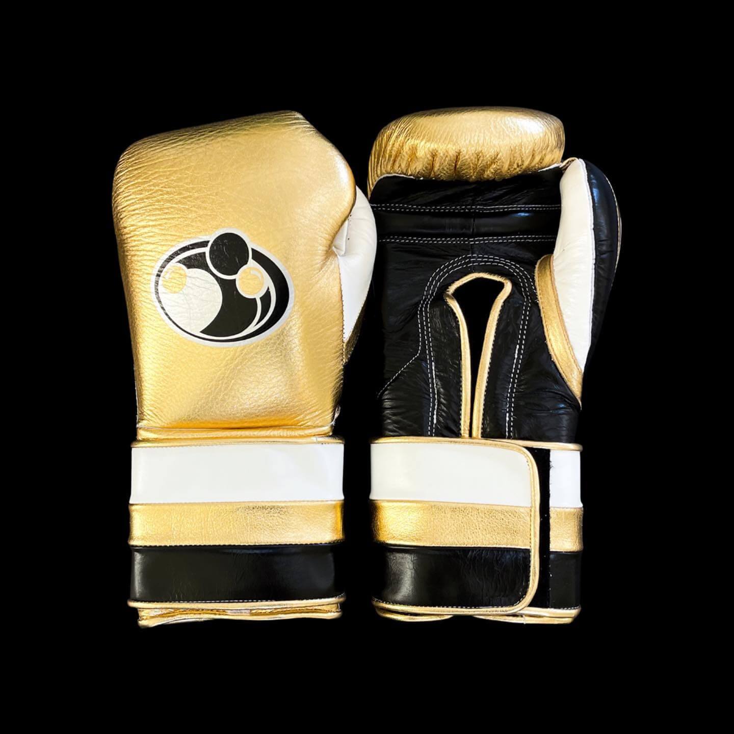 Grant Boxing Gloves in Gold/Black/White colorway - Professional Velcro training gloves