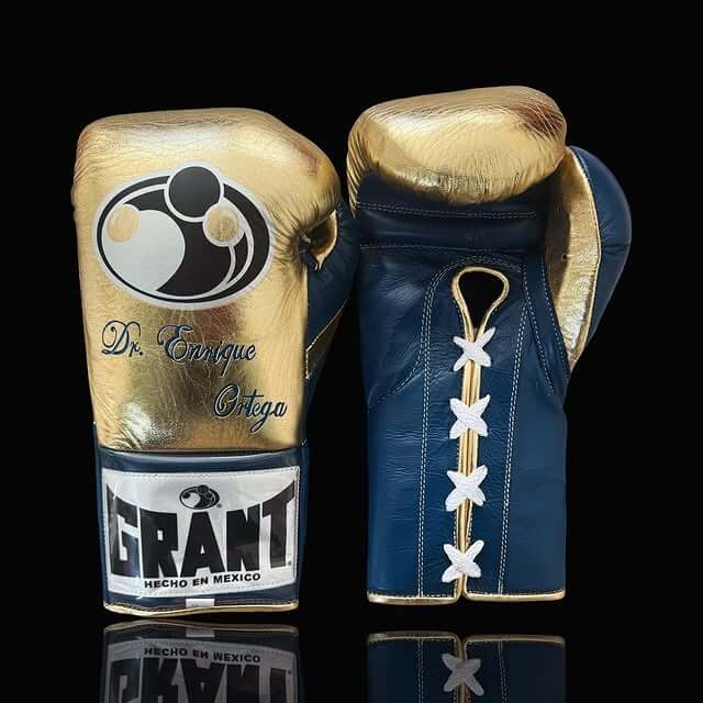 Grant Boxing Gloves in Gold/Dark-Blue colorway - Professional Lace-Up training gloves