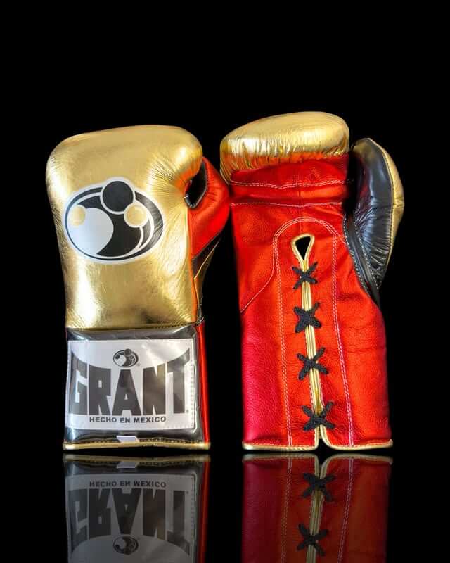 Grant Boxing Gloves in Gold/Red/Blue colorway - Professional Lace-Up training gloves