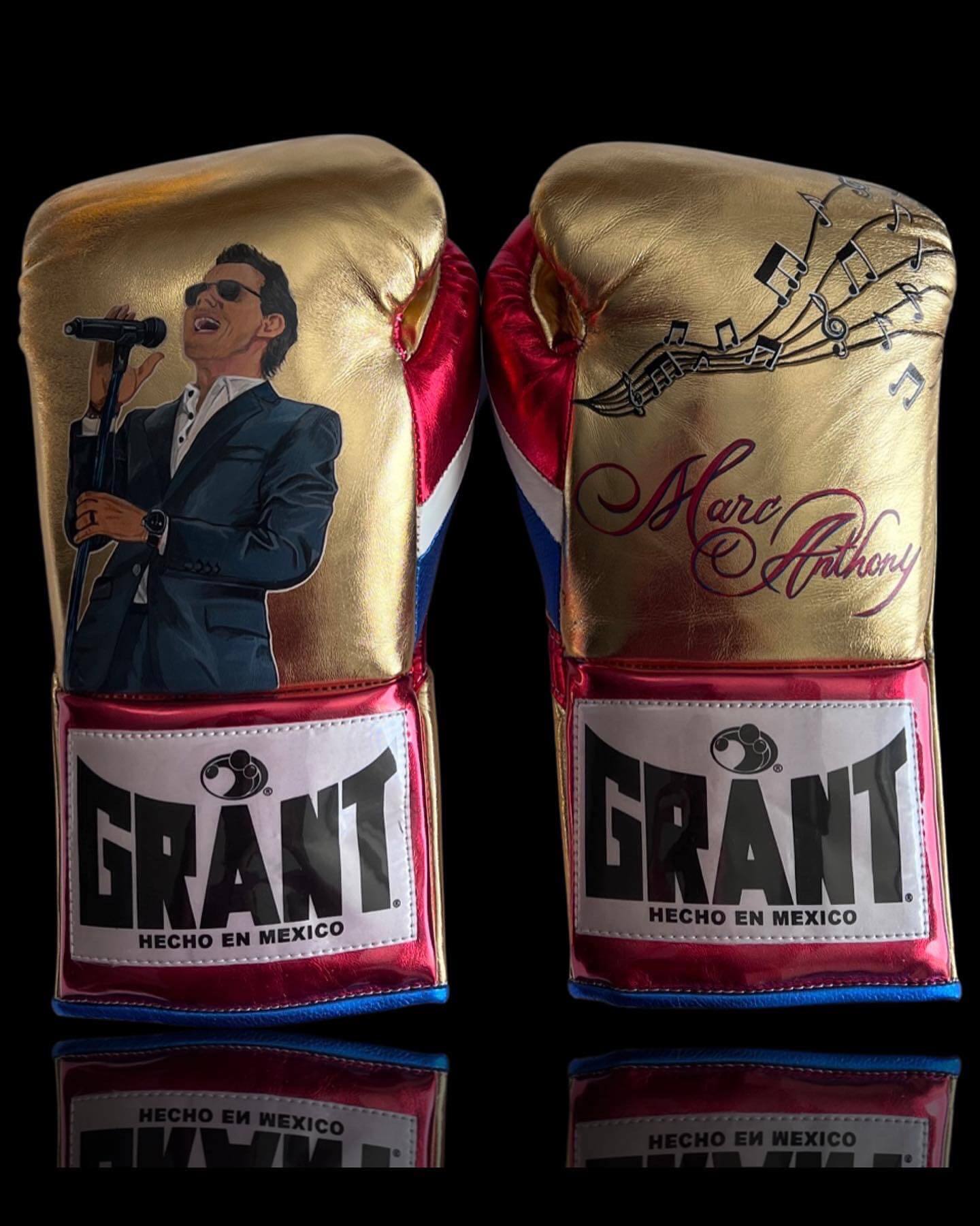 Grant Boxing Gloves in Gold/Red/Blue colorway - Professional Lace-Up training gloves