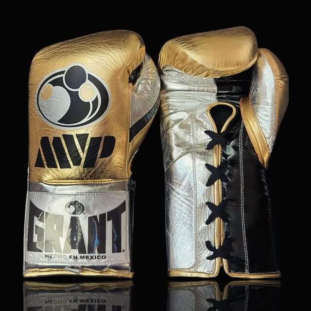 Grant Boxing Gloves in Gold/Black/Silver colorway - Professional Lace-Up training gloves