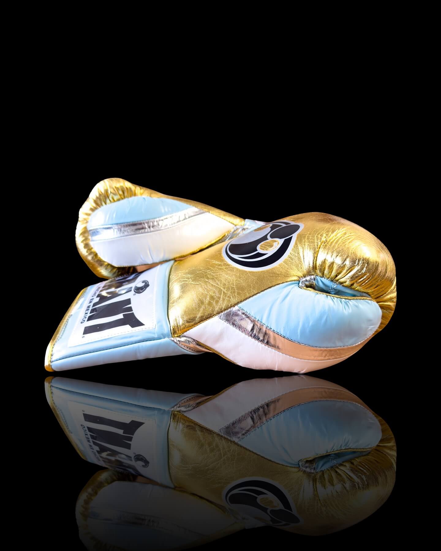 Grant Boxing Gloves in Gold/Blue/Silver colorway - Professional Lace-Up training gloves