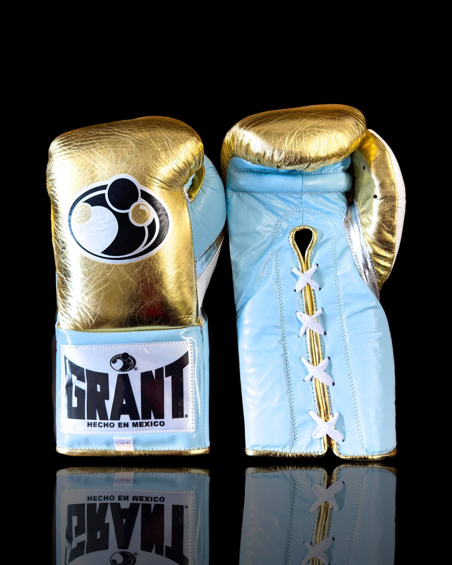 Grant Boxing Gloves in Gold/Blue/Silver colorway - Professional Lace-Up training gloves