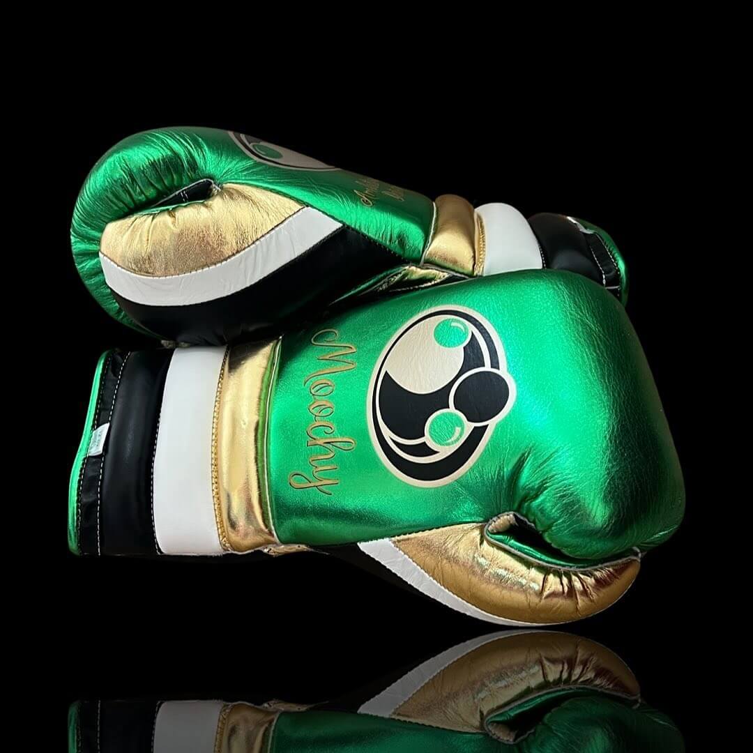 Grant Boxing Gloves in Green/Black/White/Gold colorway - Professional Lace-Up training gloves