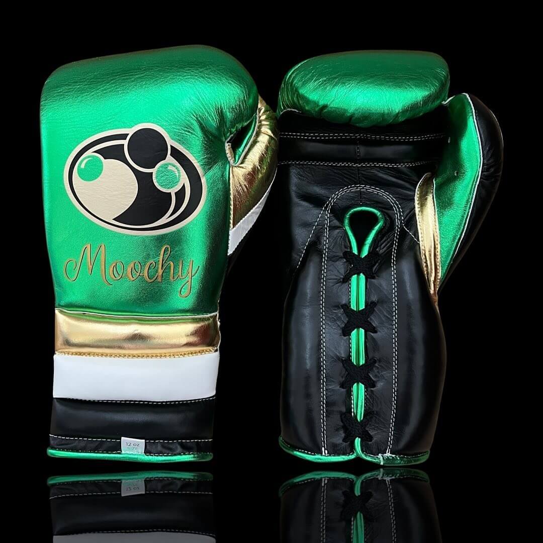 Grant Boxing Gloves in Green/Black/White/Gold colorway - Professional Lace-Up training gloves