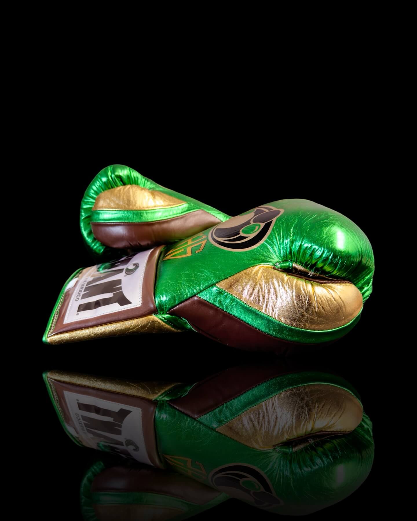 Grant Boxing Gloves in Green/Gold/Brown colorway - Professional Lace-Up training gloves