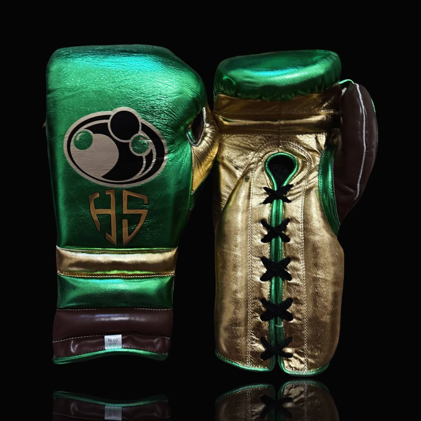 Grant Boxing Gloves in Green/Gold/Brown colorway - Professional Lace-Up training gloves