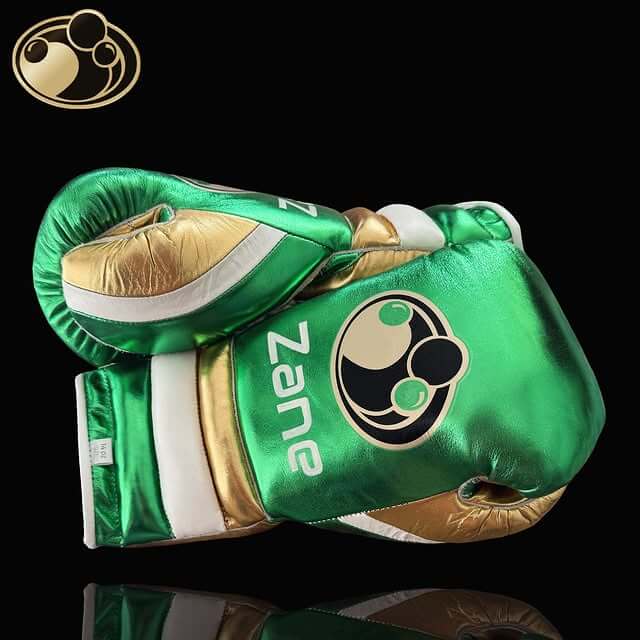 Grant Boxing Gloves in Green/Gold/White colorway - Professional Lace-Up training gloves