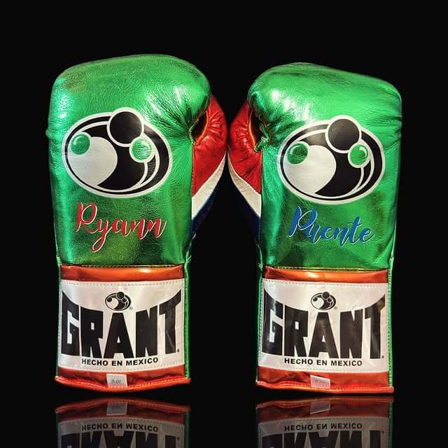Grant Boxing Gloves in Green/Orange/White colorway - Professional Lace-Up training gloves
