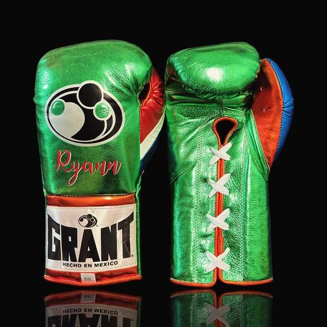 Grant Boxing Gloves in Green/Orange/White colorway - Professional Lace-Up training gloves