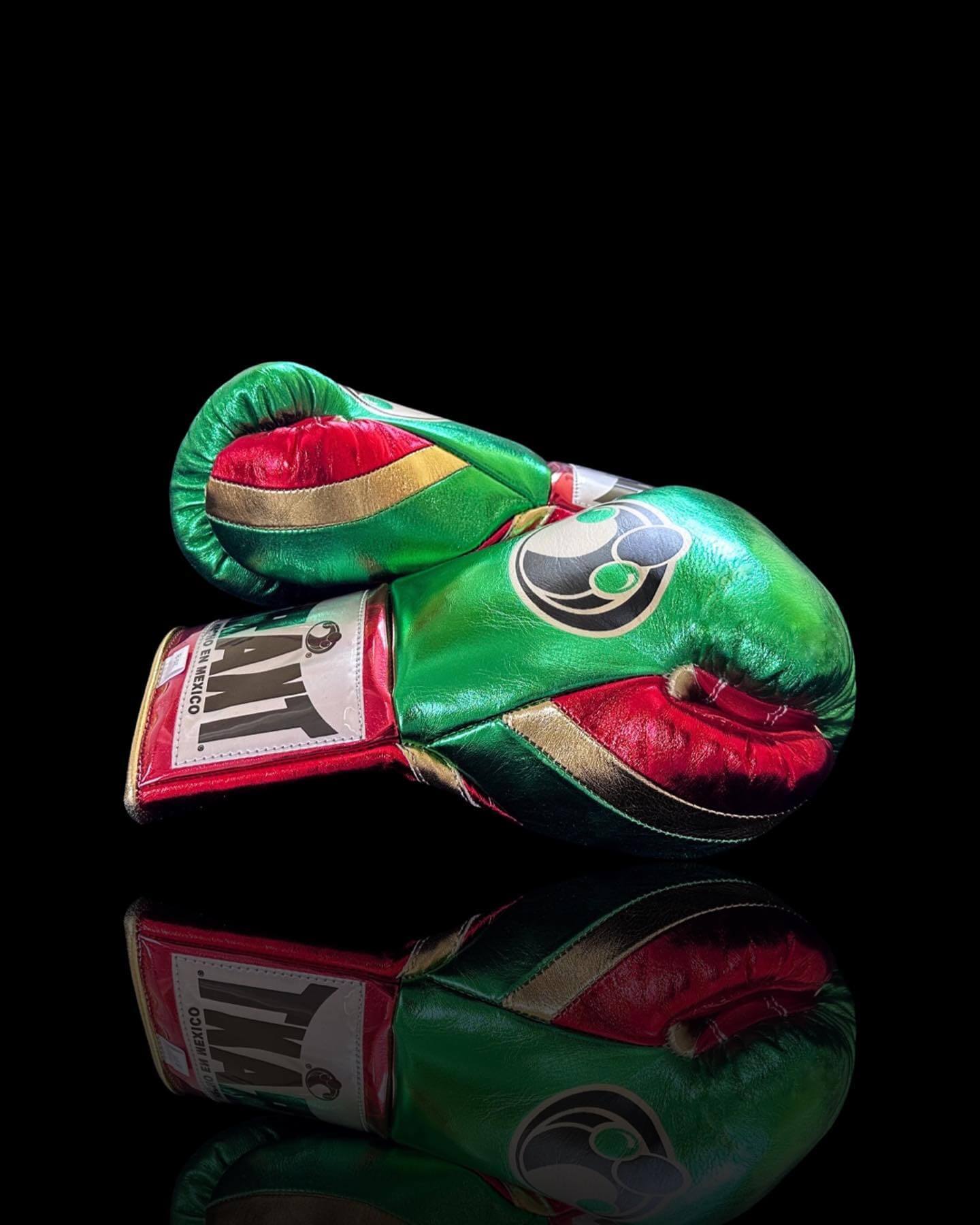 Grant Boxing Gloves in Green/Red/Gold colorway - Professional Lace-Up training gloves