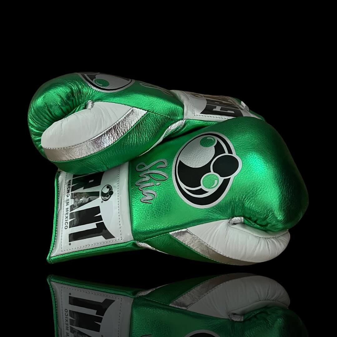 Grant Boxing Gloves in Green/White colorway - Professional Lace-Up training gloves