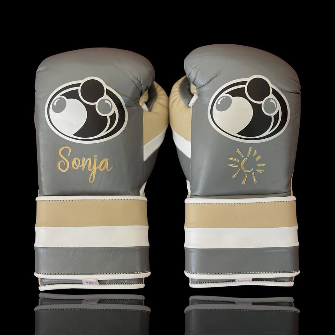 Grant Boxing Gloves in Grey/Beige/White colorway - Professional Velcro training gloves