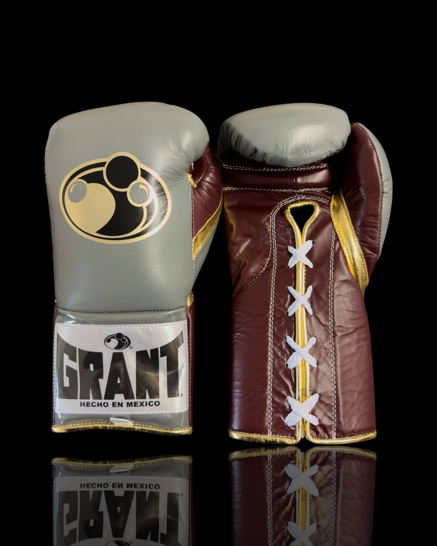 Grant Boxing Gloves in Grey/Brown/Gold colorway - Professional Lace-Up training gloves
